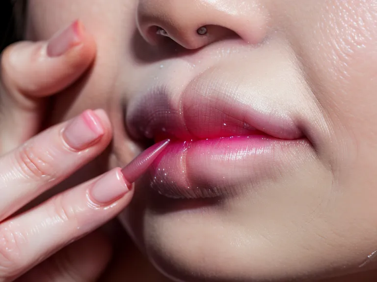 Macro shot of lip micropigmentation technique showing soft pigment application.